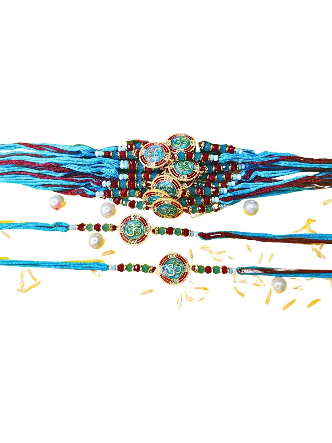 Anouk Set Of 12 Beaded Cotton Thread with AD Stones & Meenakari Designer Rakhi for Brother