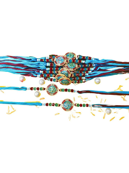 Anouk Set Of 12 Beaded Cotton Thread with AD Stones & Meenakari Designer Rakhi for Brother