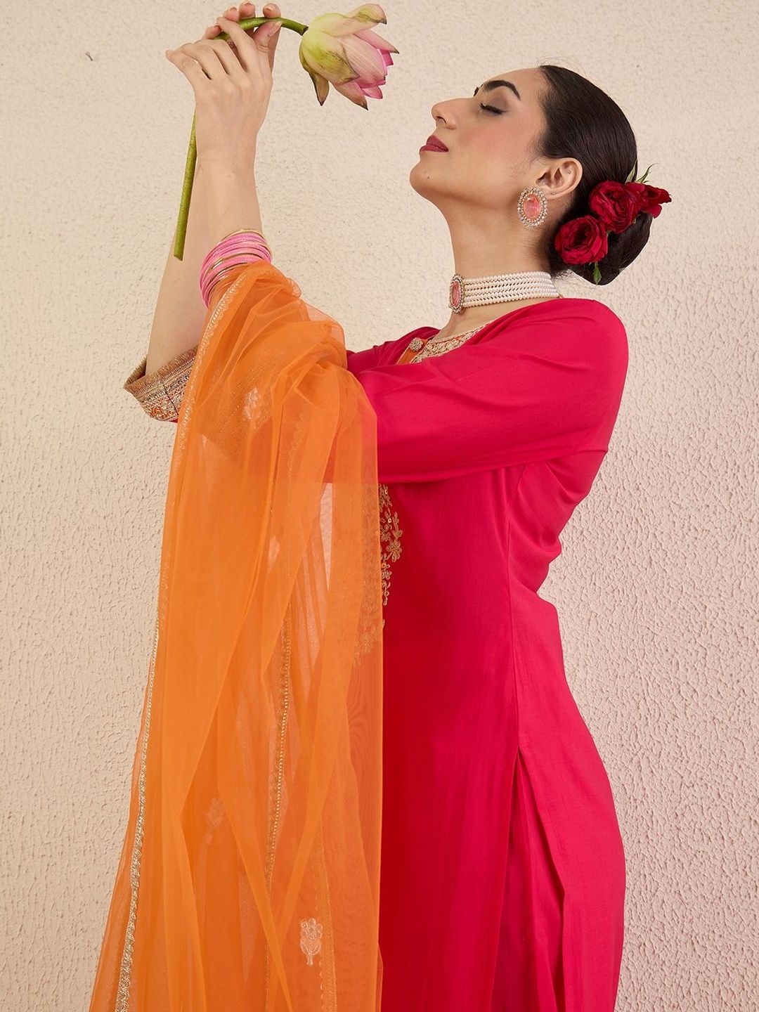 Women Ethnic Motifs Embroidered Regular Sequinned Kurta with Trousers & With Dupatta