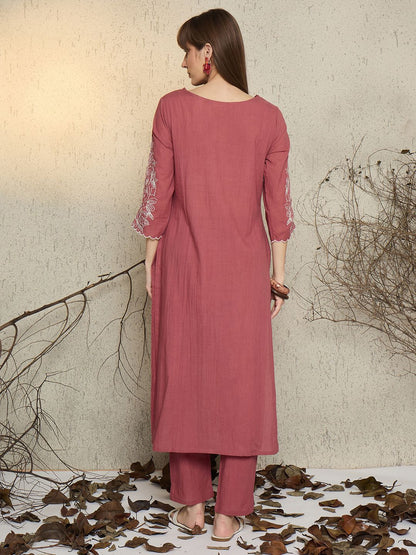 Women Ethnic Motifs Embroidered Thread Work Pure Cotton Kurta with Trousers