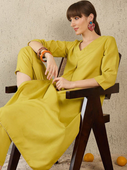 Indyancart IE Women Solid V-Neck Top and Trousers Co-Ords