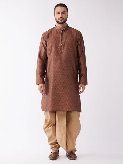 Men's Maroon Silk Blend Straight Kurta and Dhoti Set