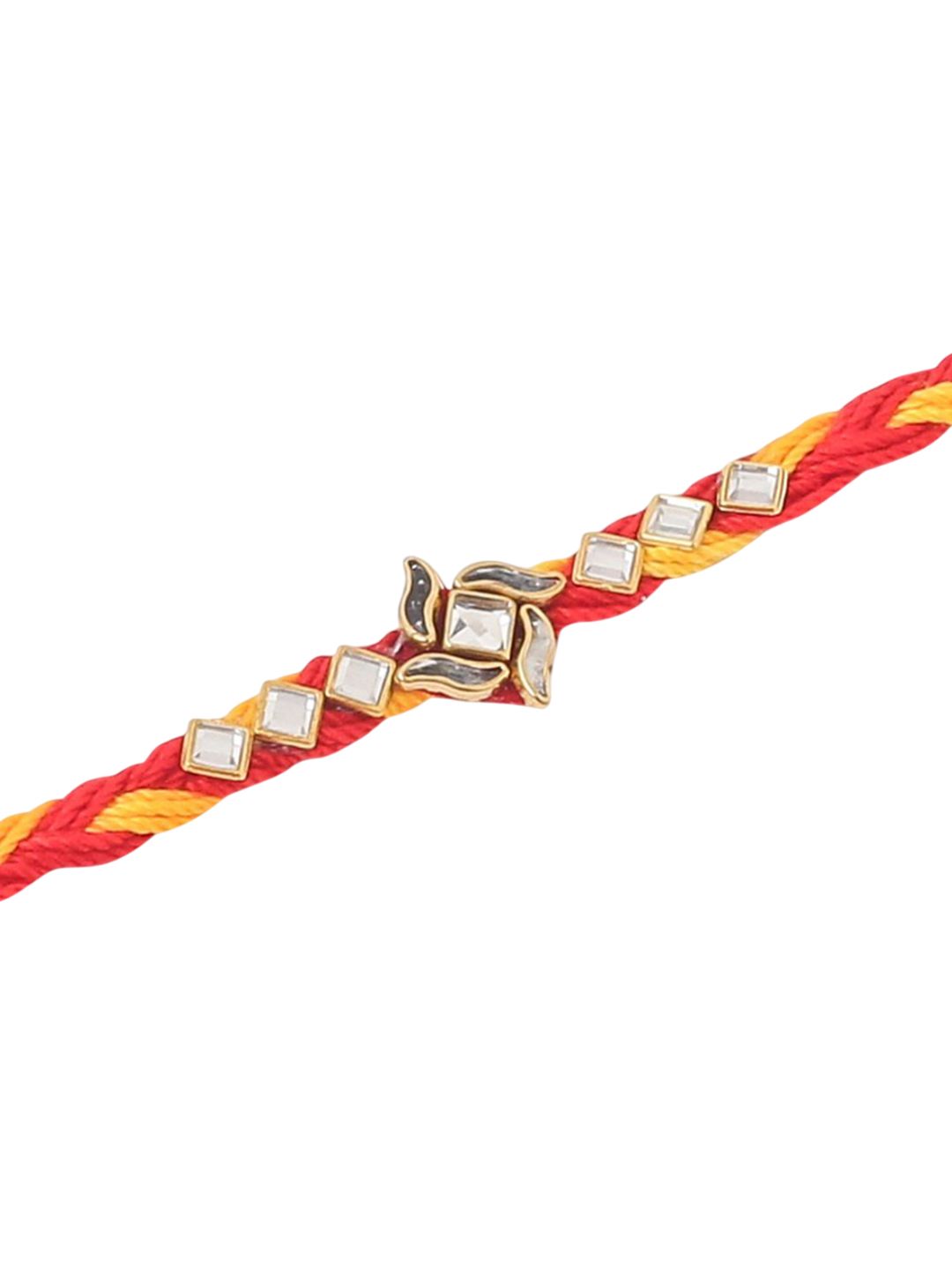 Anouk Set Of 6 Kundan Studded Floral Thread Rakhis With Roli Chawal Chandan & Mishri