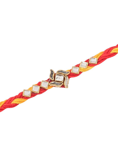 Anouk Set Of 6 Kundan Studded Floral Thread Rakhis With Roli Chawal Chandan & Mishri