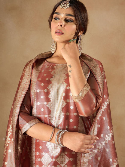 Women Ethnic Motifs Woven Design Regular Kurta With Trousers & Dupatta