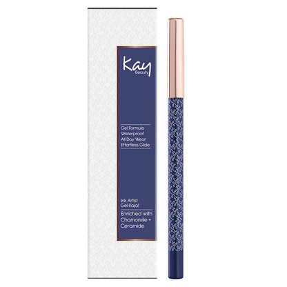 Blue gel eyeliner pencil by Kay Beauty, featuring a sleek design and vibrant blue color for precise eye makeup application.