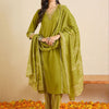 Dhiyona IE Women Ethnic Motifs Regular Thread Work Pure Cotton Kurta with Trousers & With Dupatta
