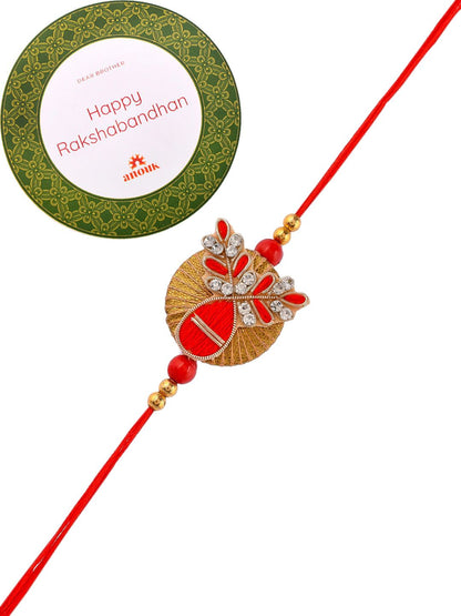 Anouk Red Beaded Rakhi With Roli Chawal & Greeting Card