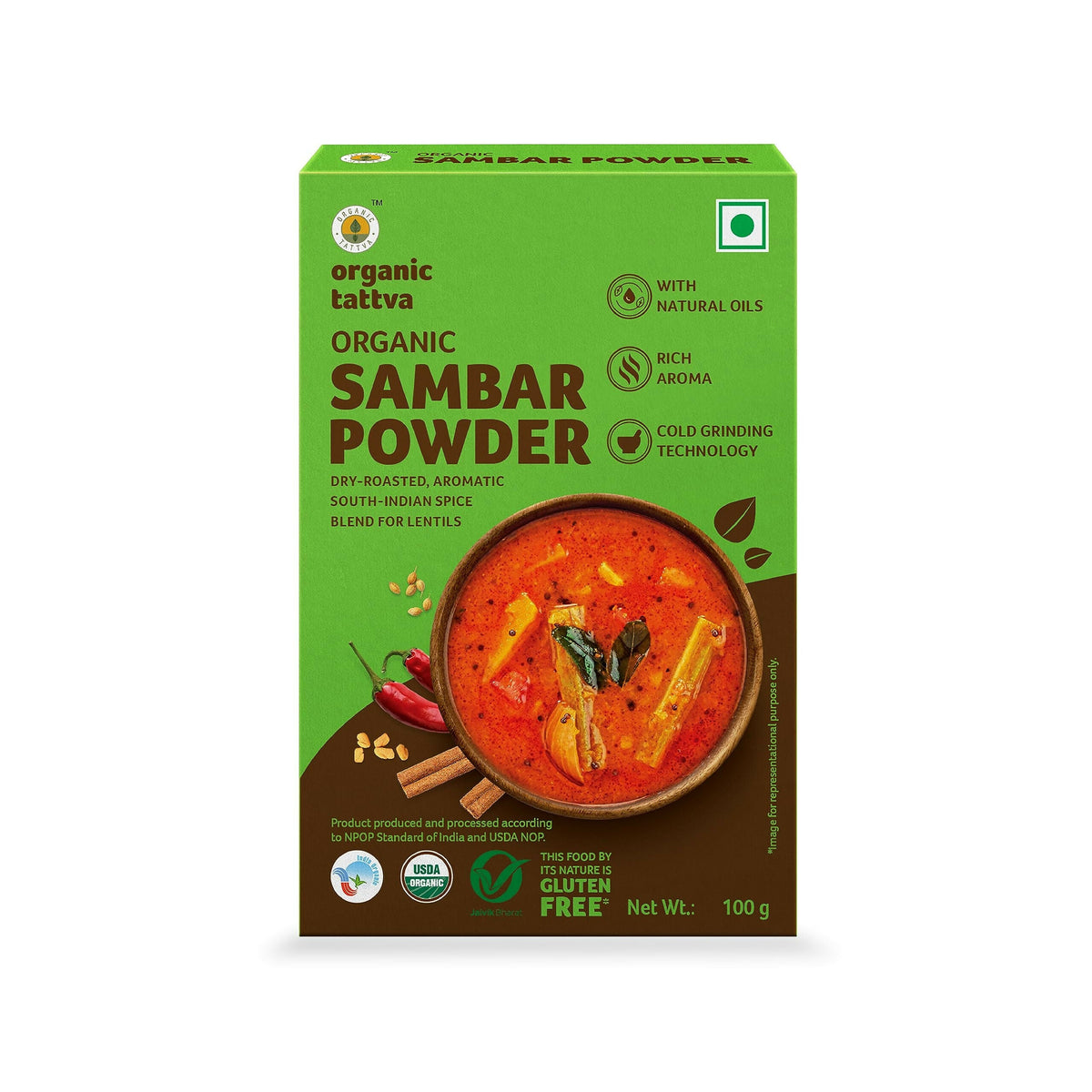 Organic Tattva South-Indian Masala Combo (100 Gm Each)- Sambar Powder, Rasam and Biryani Masala