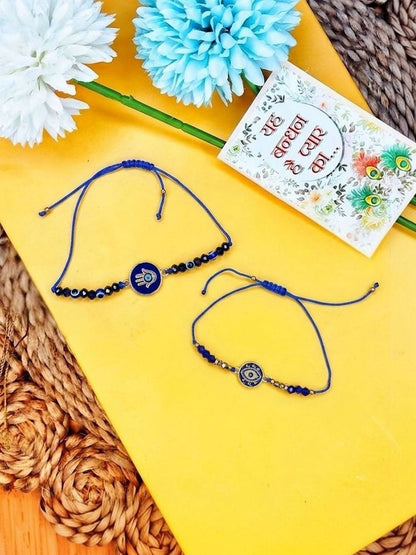 Anouk Set Of 2 Blue Evil Eye Thread Rakhi With Roli Chawal Chandan Mishri
