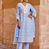 Indyancart IE Floral Embroidered Pure Cotton V-Neck Thread Work Kurta & Trousers Dupatta