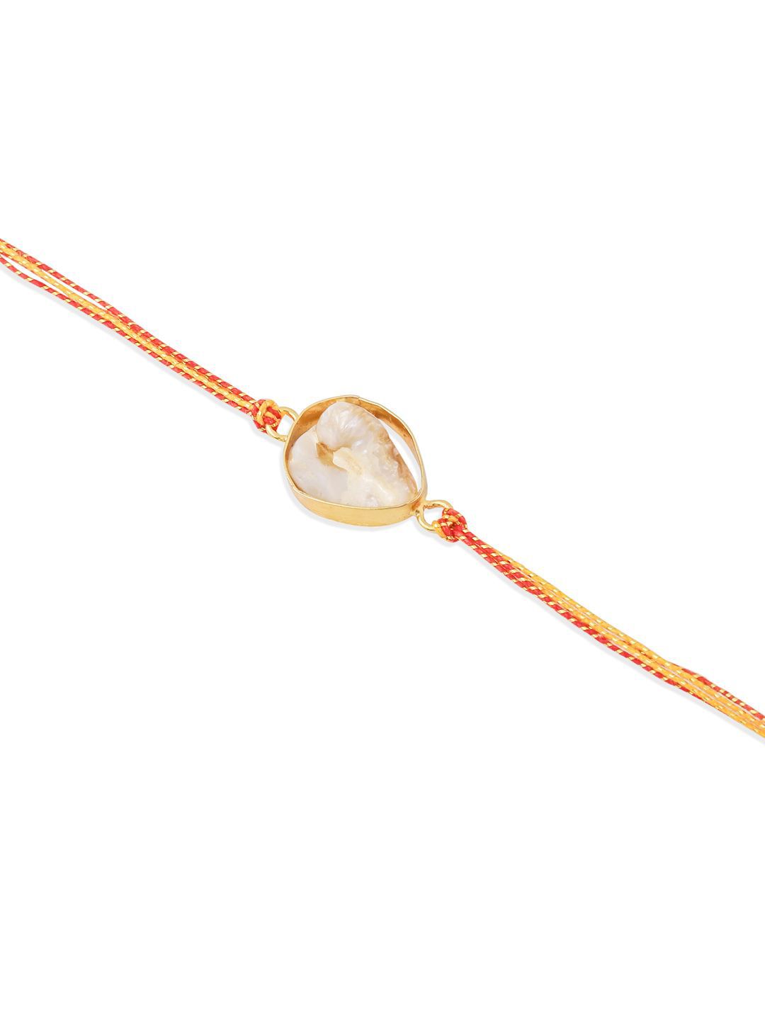 Anouk Artificial Stones Studded & Pearls Beaded Bhaiya Bhabhi Rakhis With Roli Chawal