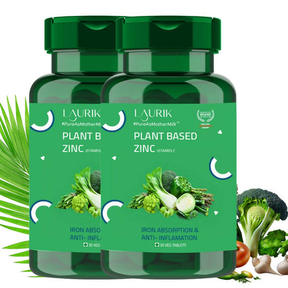 Laurik Plant Based Zinc And Vitamin C Tablets | Supplements Help Iron Absorption And Immune Support For Men And Women