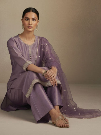Indyancart VA Women Regular Sequinned Kurta with Palazzos & With Dupatta