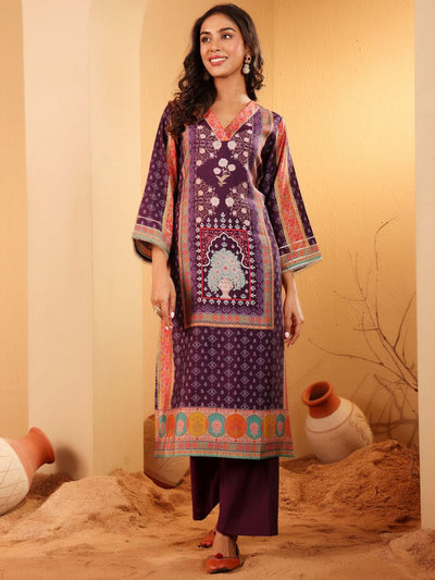 Indyancart VA Women'sEthnic Motifs Printed Gotta Patti Chanderi Silk Kurta With Trousers & Dupatta