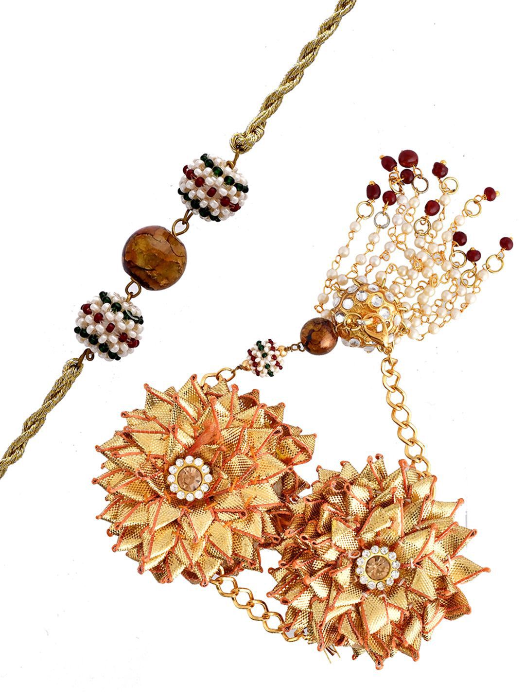 Anouk Gold-Toned Beaded Bhaiya Bhabhi Rakhi With Roli Chawal & Greeting Card