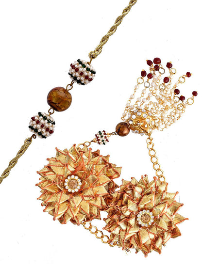 Anouk Gold-Toned Beaded Bhaiya Bhabhi Rakhi With Roli Chawal & Greeting Card