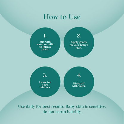 O'Mumsie Secret Glow skin brightening baby ubtan in a jar, natural baby body scrub for gentle skin brightening and soothing.