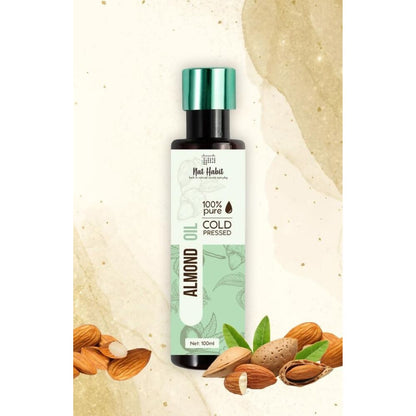 Nat Habit 100% pure cold pressed almond oil bottle, natural hair oil for nourishing and strengthening hair.