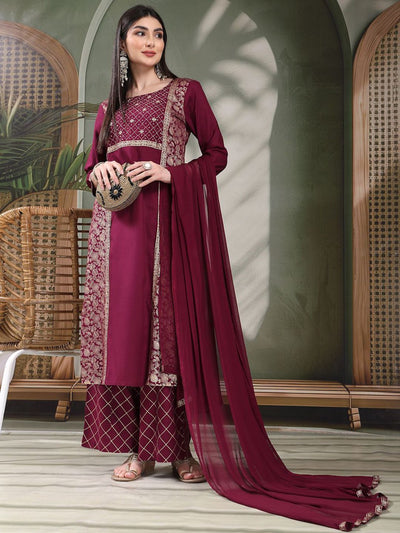 Indyancart SN Women's Embroidered Straight Kurta With Palazzos & Dupatta