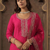 Dhiyona IE Ethnic Motifs Embroidered Chanderi Cotton Kurta With Trousers & Dupatta