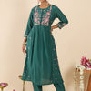 Dhiyona IE Women Floral Embroidered Panelled Thread Work Kurta with Trousers