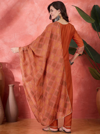Indyancart SN Women's Floral Embroidered Kurta with Trousers & Dupatta
