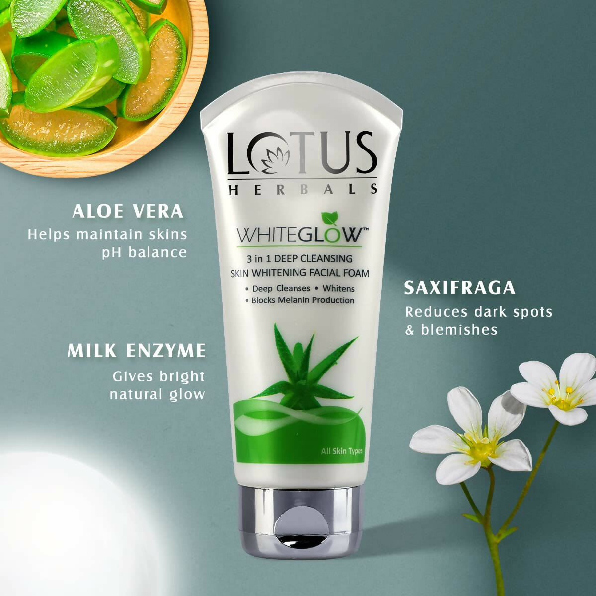 Lotus Herbals WhiteGlow 3-In-1 Deep Cleansing Skin Whitening Face Wash - Indyancart