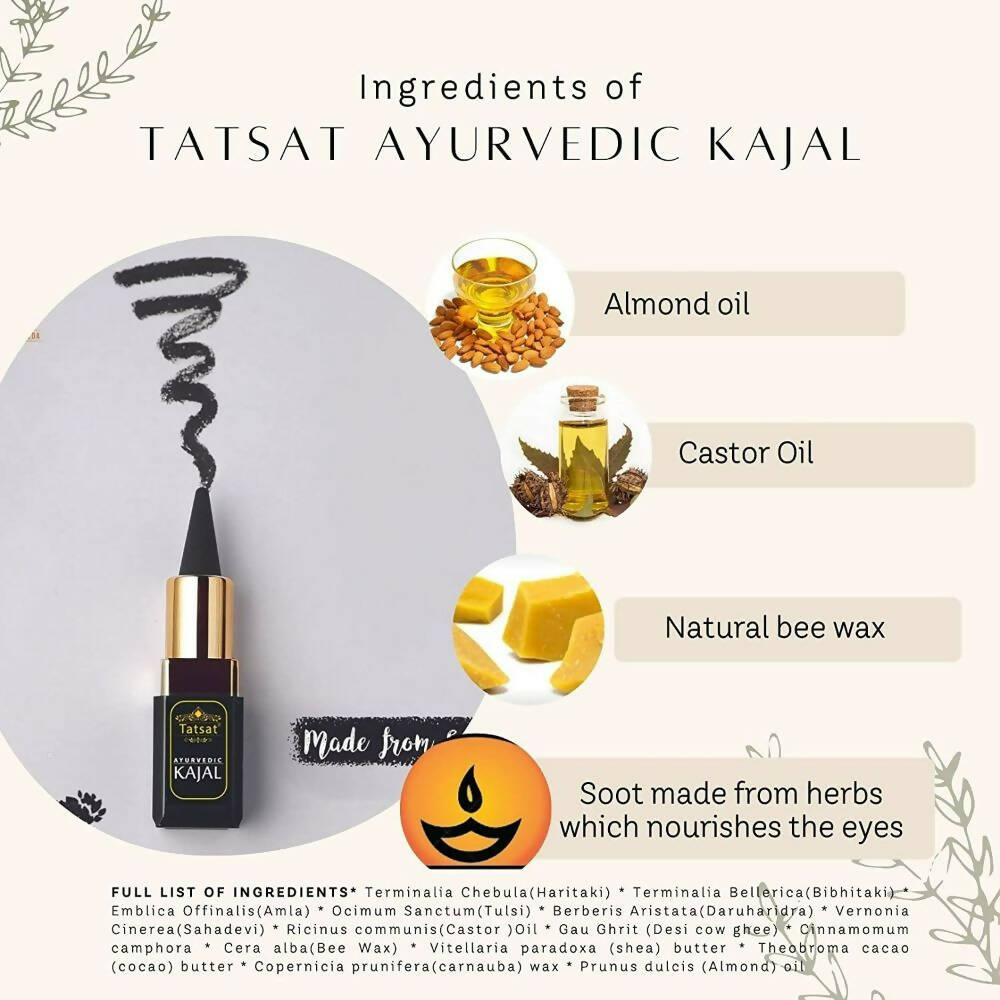 Tatsat 100% Natural Certified Ayurvedic Kajal With Pure Herbs - Indyancart