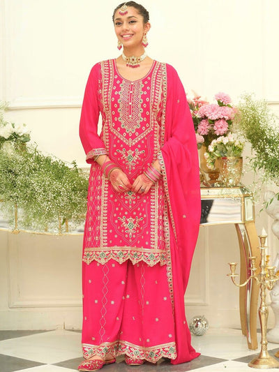 Indyancart IE Women Ethnic Motifs Embroidered Regular Kurta with Palazzos & With Dupatta