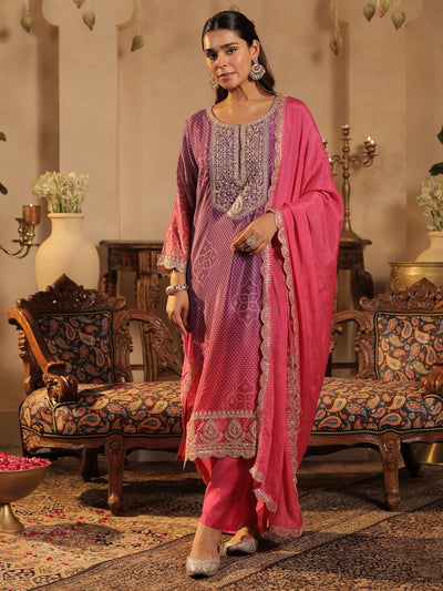 Indyancart IE Women Bandhani Printed Kurta with Trousers & Dupatta