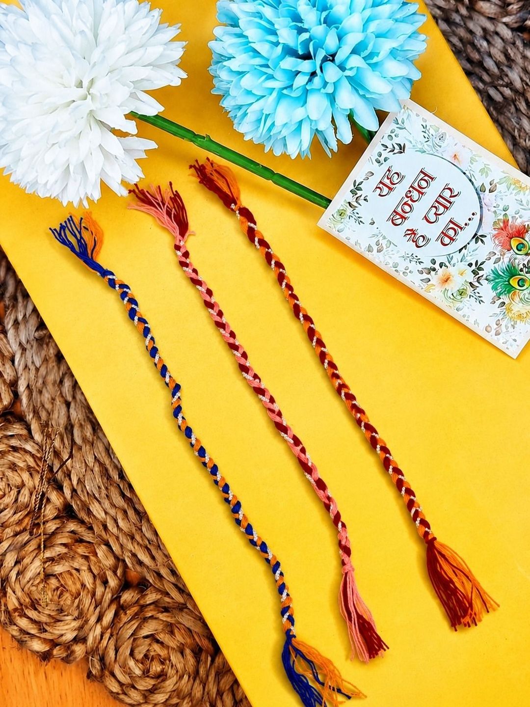 Anouk Set Of 3 Multicolor Thread Rakhi With Roli Chawal Chandan Mishri