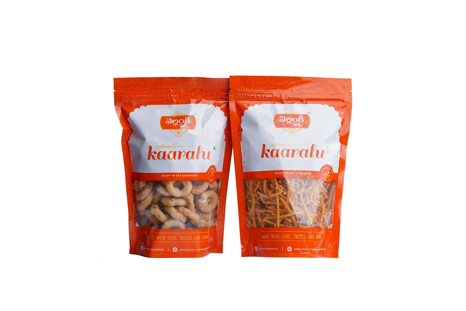 Vellanki Foods North Indian snacks combo featuring Vampoosa and Chegodi, crispy traditional Indian snack varieties in 250 gm packaging