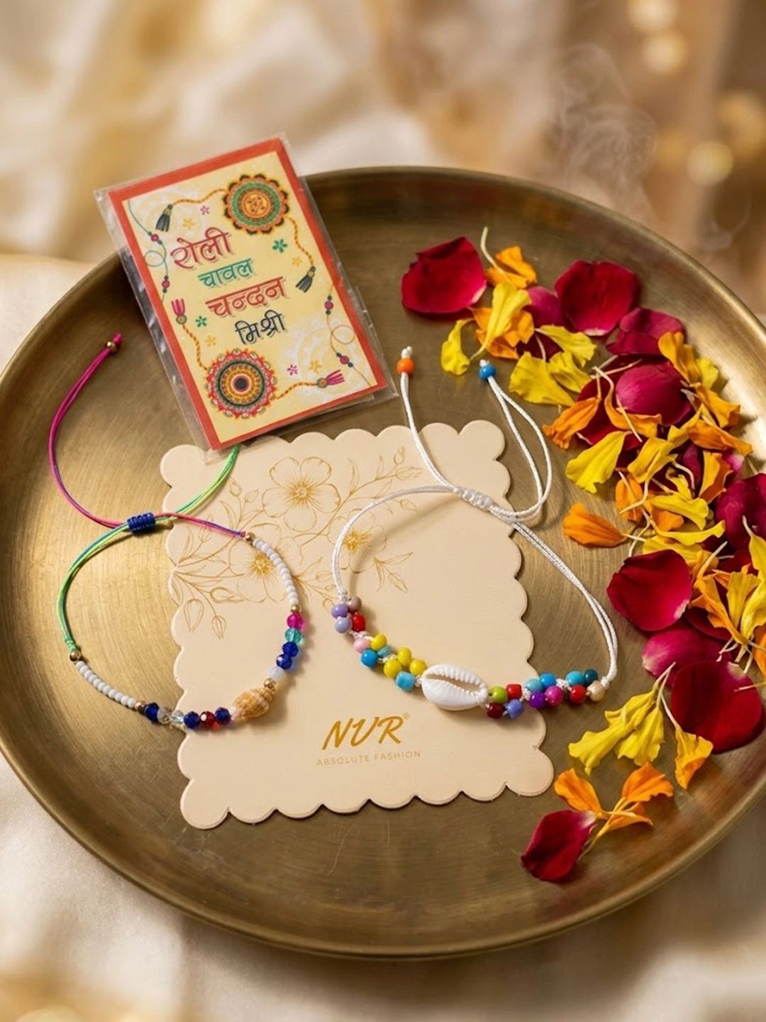 Anouk Set Of 2 Artificial Beads Thread Rakhi With Roli Chawal Chandan Mishri