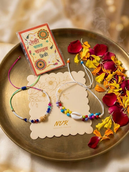 Anouk Set Of 2 Artificial Beads Thread Rakhi With Roli Chawal Chandan Mishri