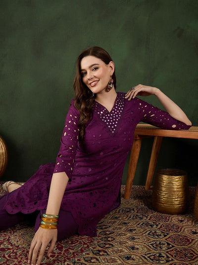 Indyancart SN Women's Embroidered Pure Cotton Kurta & Trouser