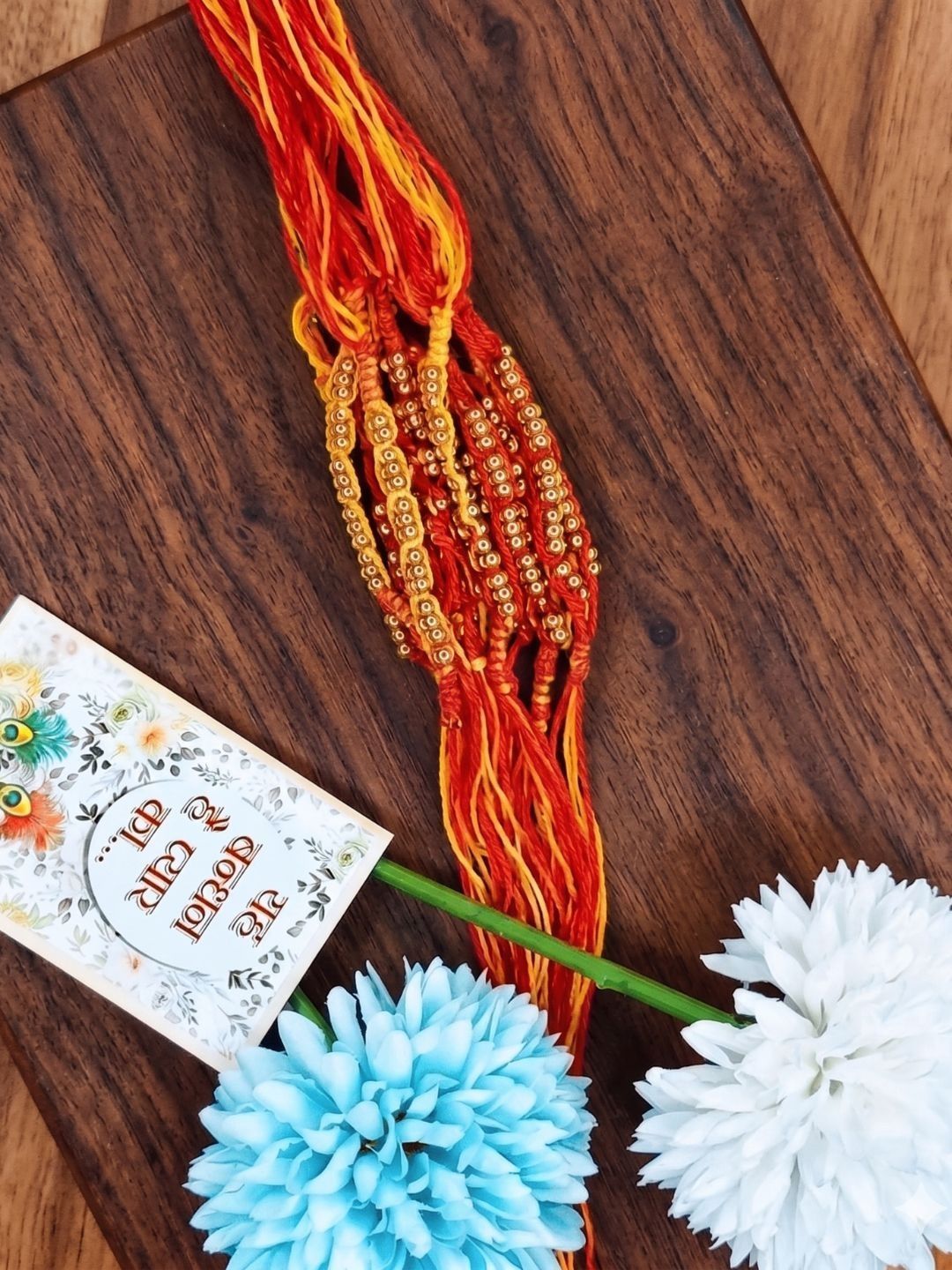 Anouk Set Of 6 Yellow & Red Thread Rakhi With Roli Chawal Chandan Mishri