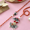 Dhiyona Silver-Toned Beaded Bhaiya Bhabhi Rakhi With Roli Chawal & Greeting Card
