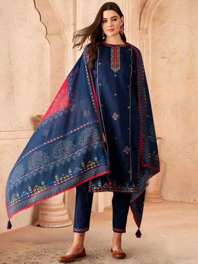 Indyancart SN Women's Sequence Embroidered Straight Kurta & Trousers With Dupatta
