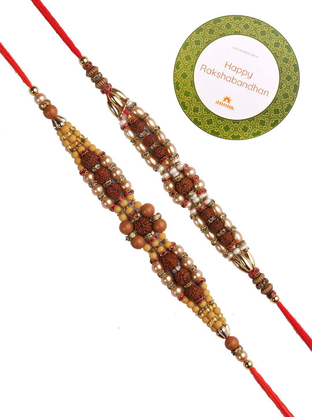 Anouk Set Of 2 Brown Rudaraksh Beaded Rakhis Comes With Roli Rice & Greeting Card