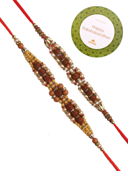 Anouk Set Of 2 Brown Rudaraksh Beaded Rakhis Comes With Roli Rice & Greeting Card