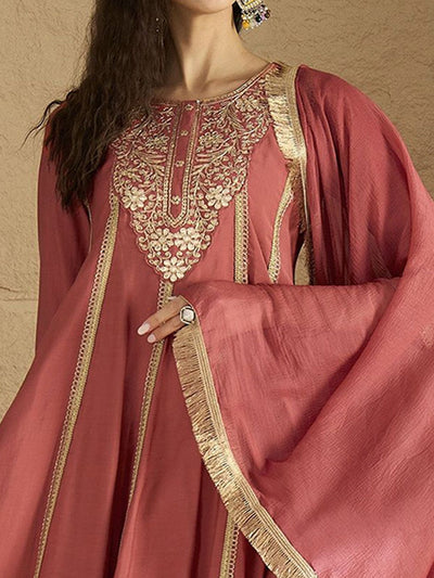 Indyancart VA Women's Ethnic Motifs Embroidered Panelled Kurta with Trousers & Dupatta