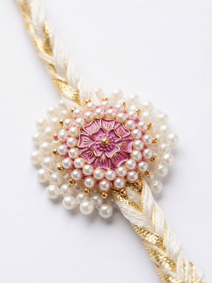 Anouk Set Of 2 Floral Perals Jhumka Design Bhaiya Bhabhi Rakhi With Roli Chawal Chandan