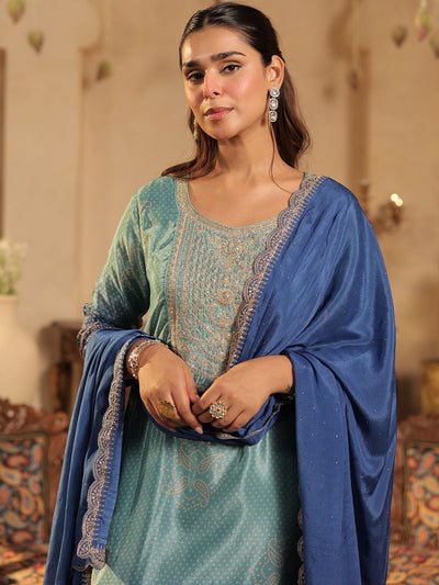 Indyancart IE Bandhani Printed Sequinned Straight Kurta & Trousers With Dupatta