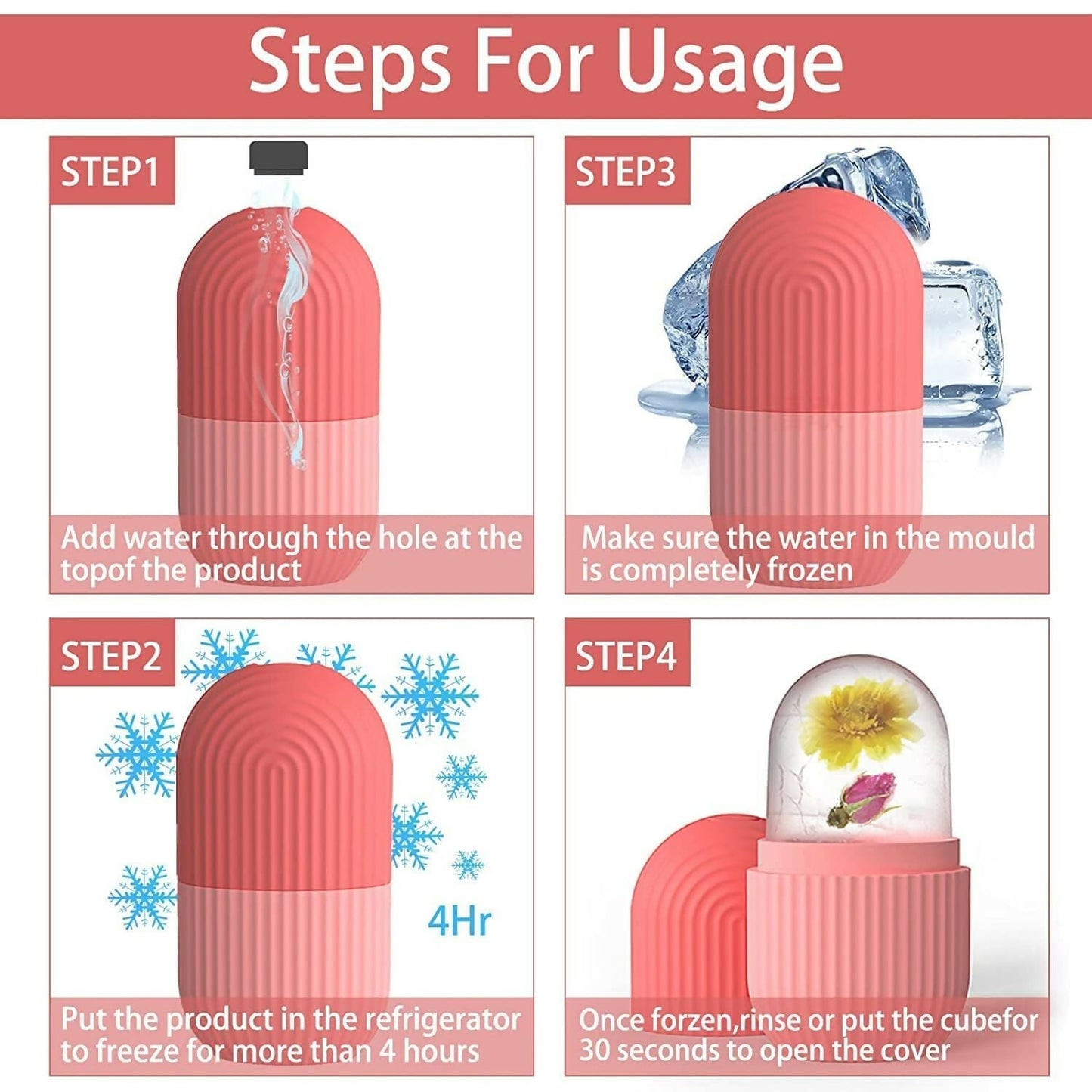 Ice Face Roller Silicone Facial Cube for Eyes Neck Massage Remove Dark Circle - Pink