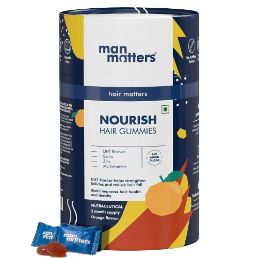Man Matters Nourish Hair Gummies - Orange Flavour With Multivitamin, Zinc & Biotin