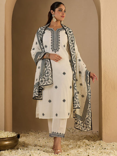 Indyancart IE Women's Women Ethnic Motifs Pure Cotton Kurta with Trousers & With Dupatta Kurta Sets