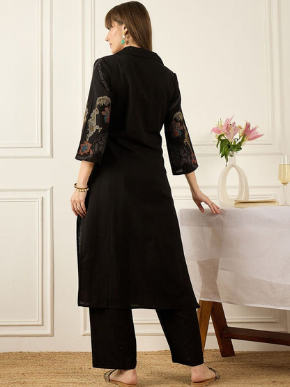 Women Ethnic Motifs Embroidered Regular Thread Work Pure Cotton Kurta with Palazzos