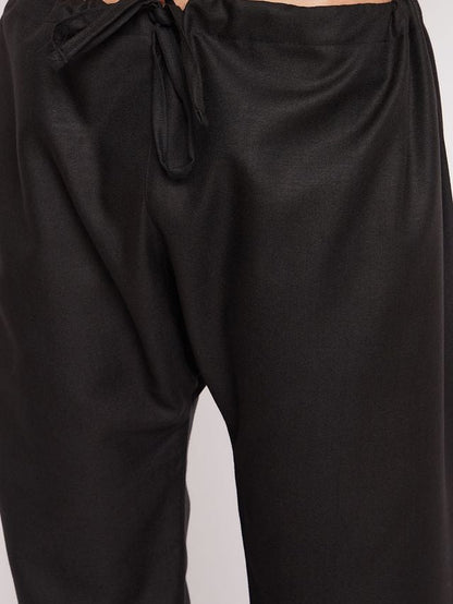 Men's Black Cotton Blend Pathani Pathani Kurta Set