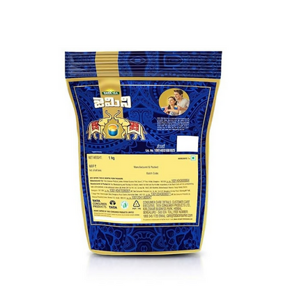Tata Tea Gemini Strong Assam Black Tea Powder in a package, showcasing rich, dark tea leaves for brewing a robust cup.